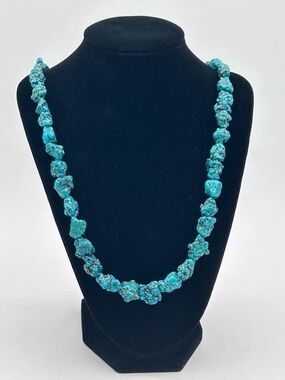Turquoise Blue Nuggets Chunky Stone Necklace Not Tested Not Marked 12"